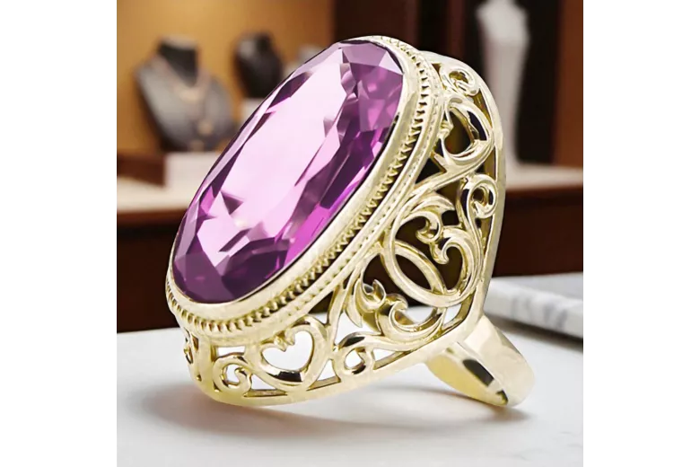 Ring Vintage craft Amethyst 14K Yellow gold vrc184y